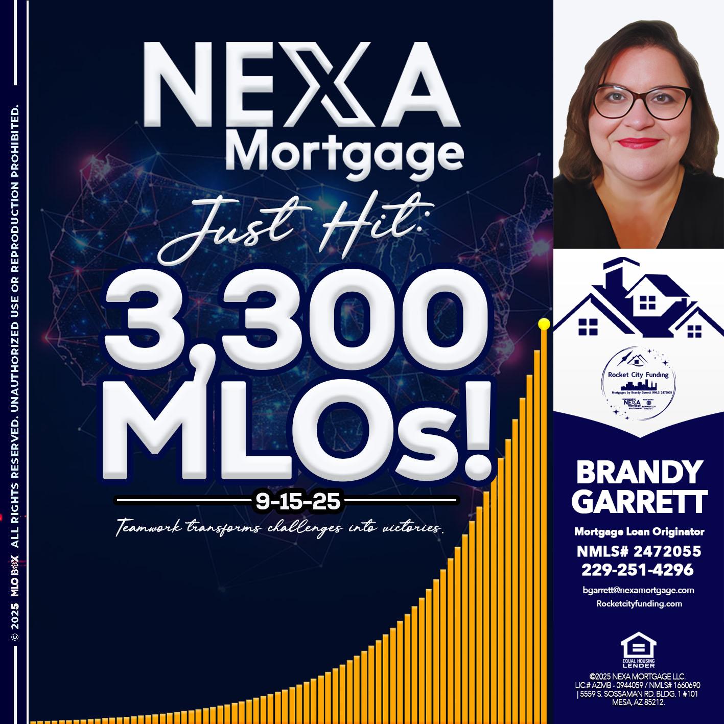 NEXA JUST HIT 3300 MLOS - Brandy Garrett -Mortgage Loan Originator