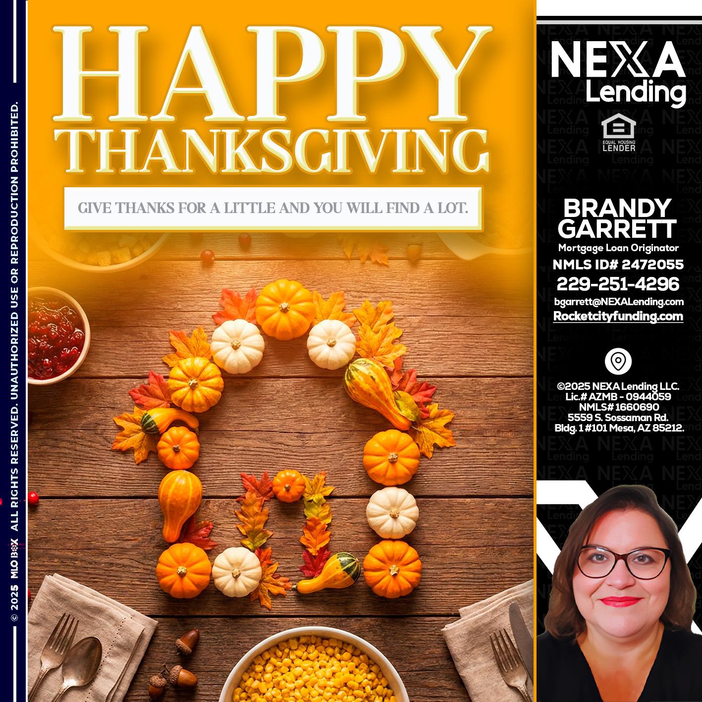 HAPPY THANKSGIVING - Brandy Garrett -Mortgage Loan Originator