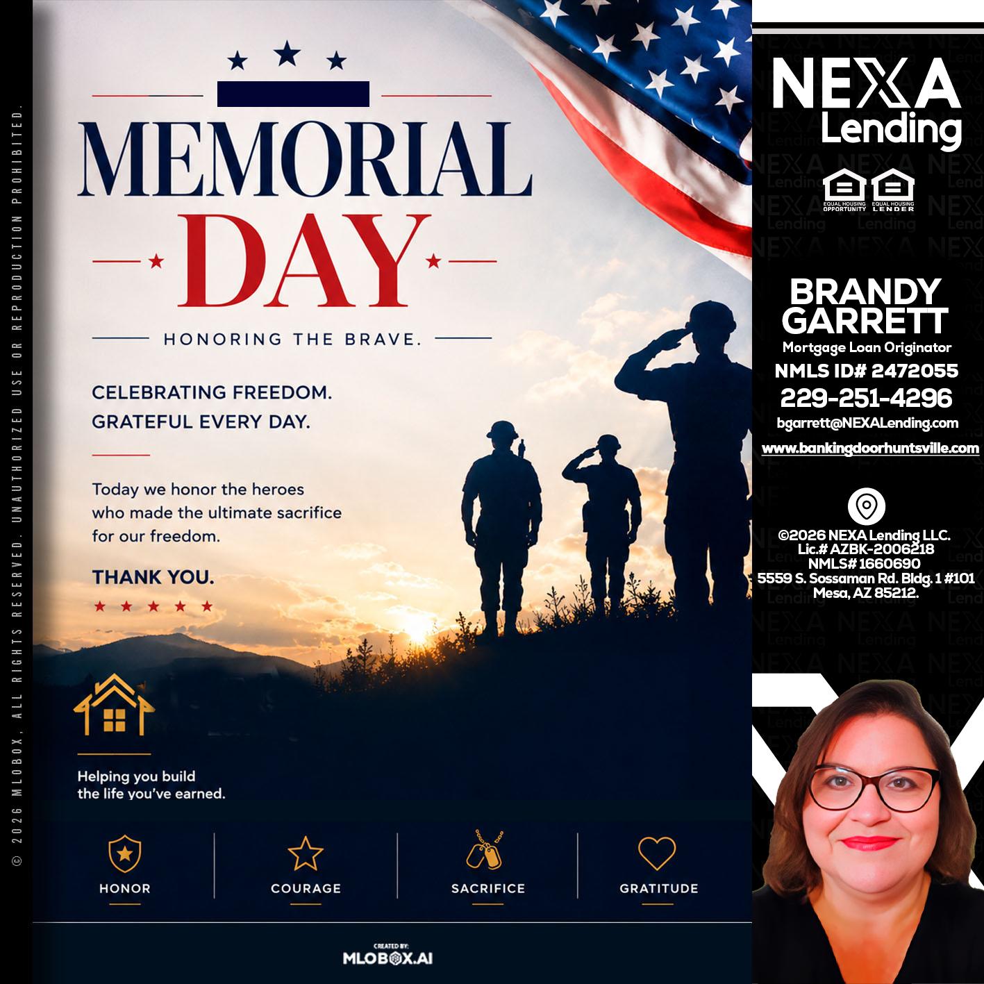 MEMORIAL DAY - Brandy Garrett -Mortgage Loan Originator