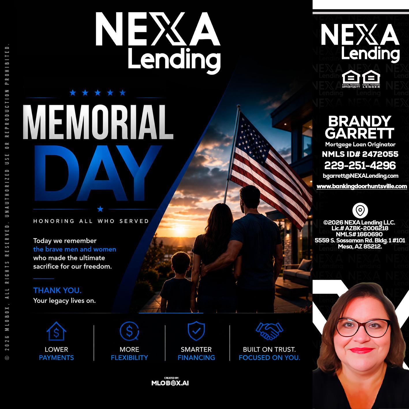 MEMORIAL DAY - Brandy Garrett -Mortgage Loan Originator