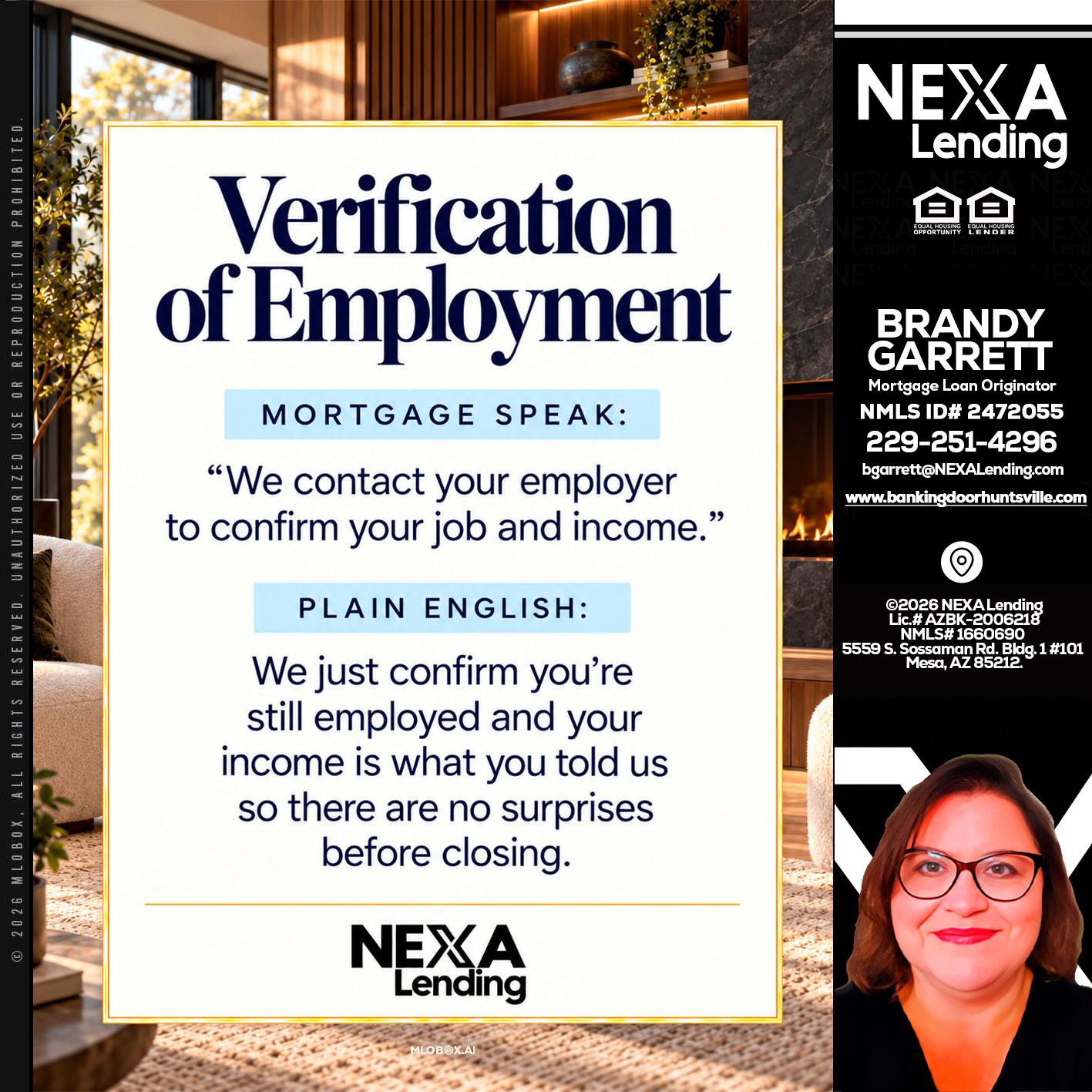 VERIFICATION OF EMPLOYMENT - Brandy Garrett -Mortgage Loan Originator